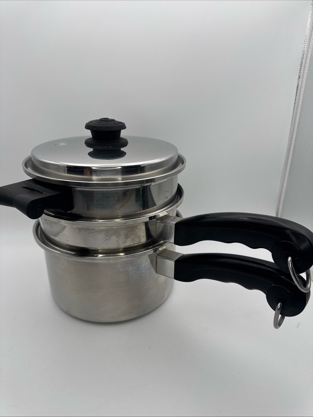 Saladmaster 3 Qt Saucepan 18-8 Tri Clad w/ Vapo Lid Double Boiler & Steamer 4 Pc